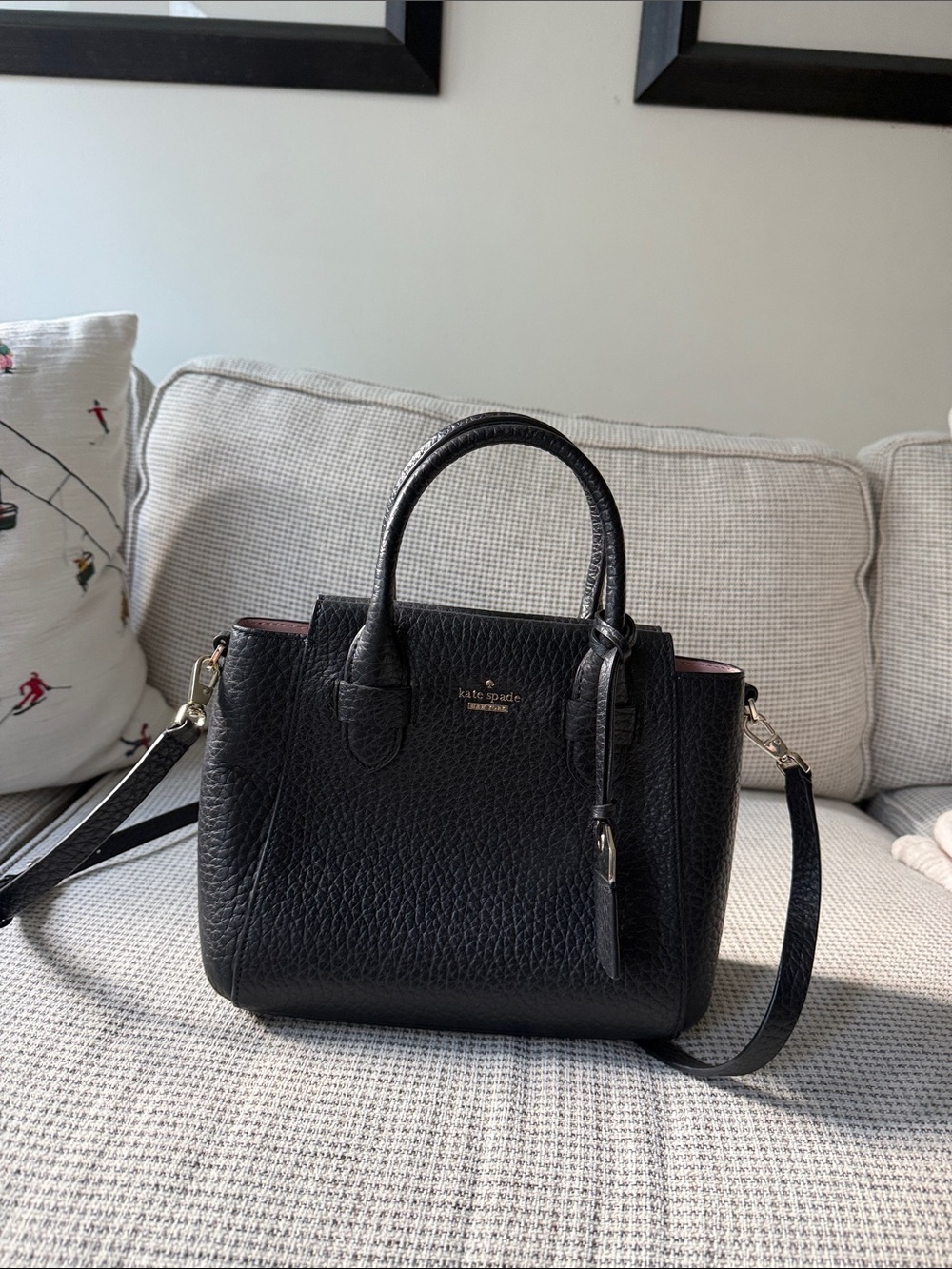 kate spade Black Pebbled Leather Small Satchel with Removable Strap